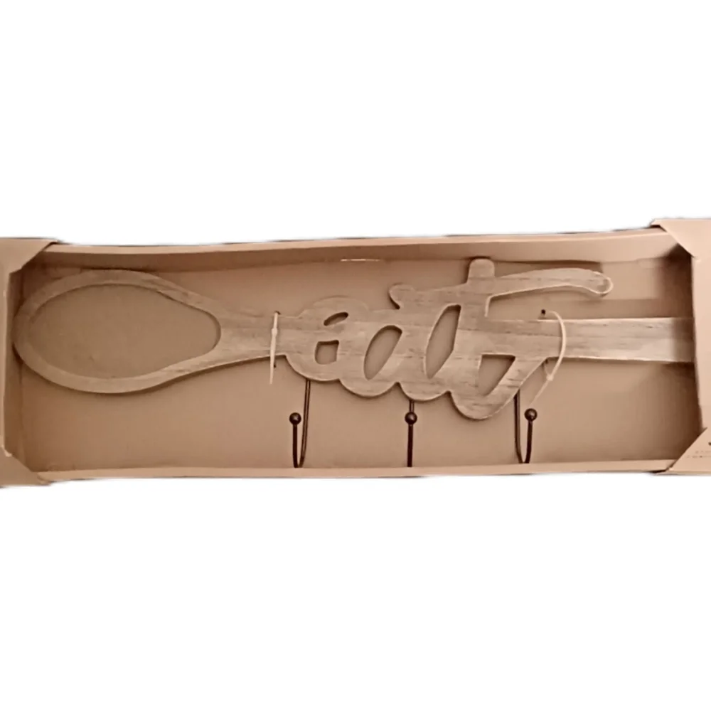 Wall Hook Rack in Distressed Wooden Beige Color For Kitchen Dining Tools